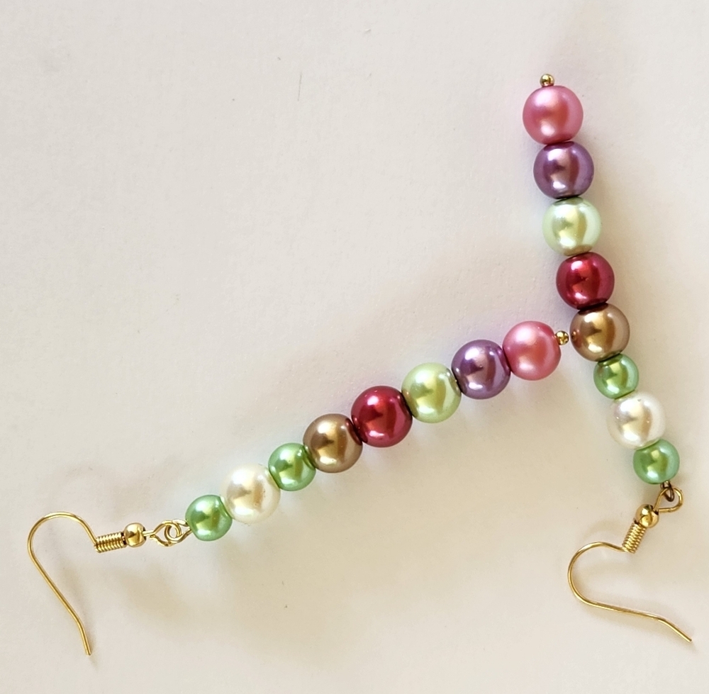 Hand Crafted Multicolor Pearl Necklace and Earring Set Rainbow - Picture 2 of 7